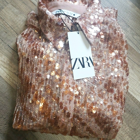 ZARA semi sheer sequin button up shirt dress - Picture 12 of 14